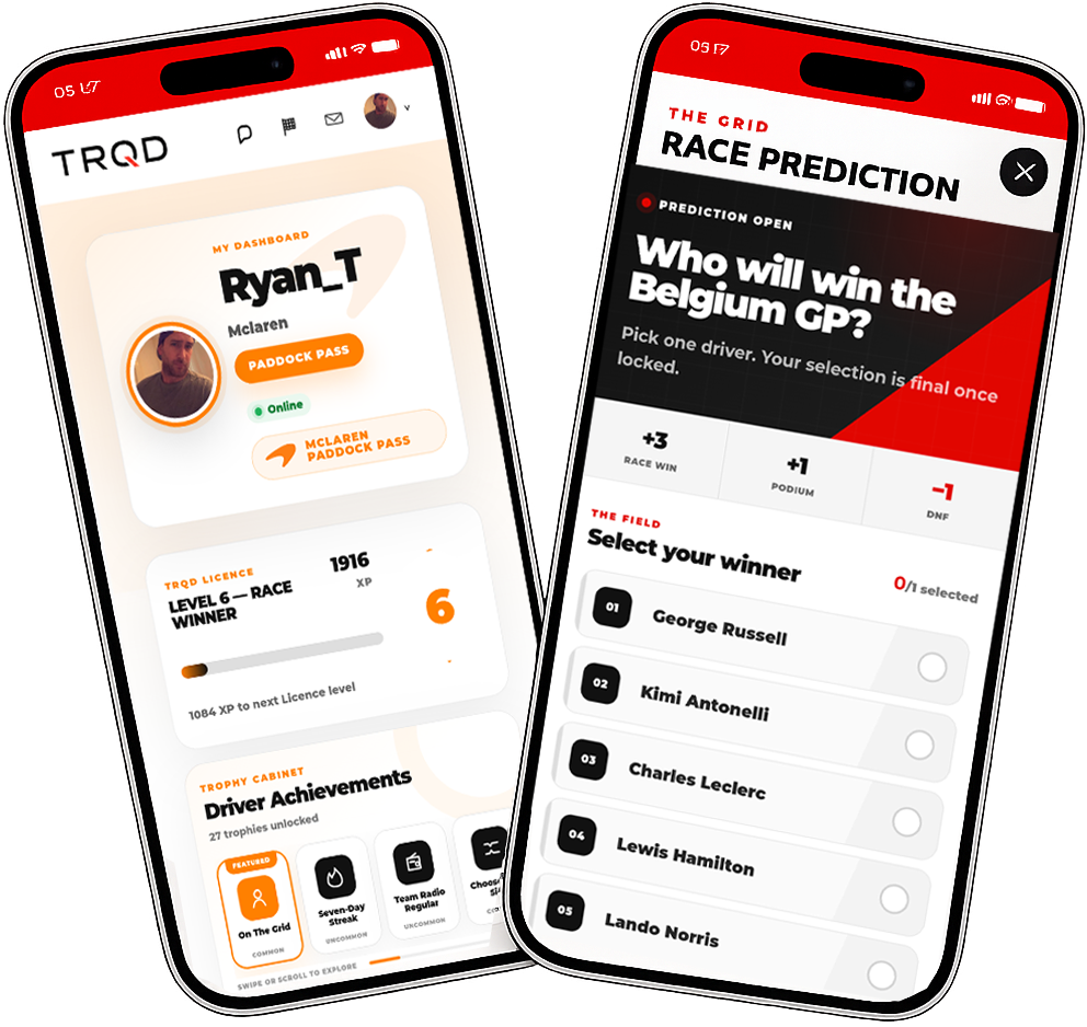 TRQD app displayed on two mobile phones